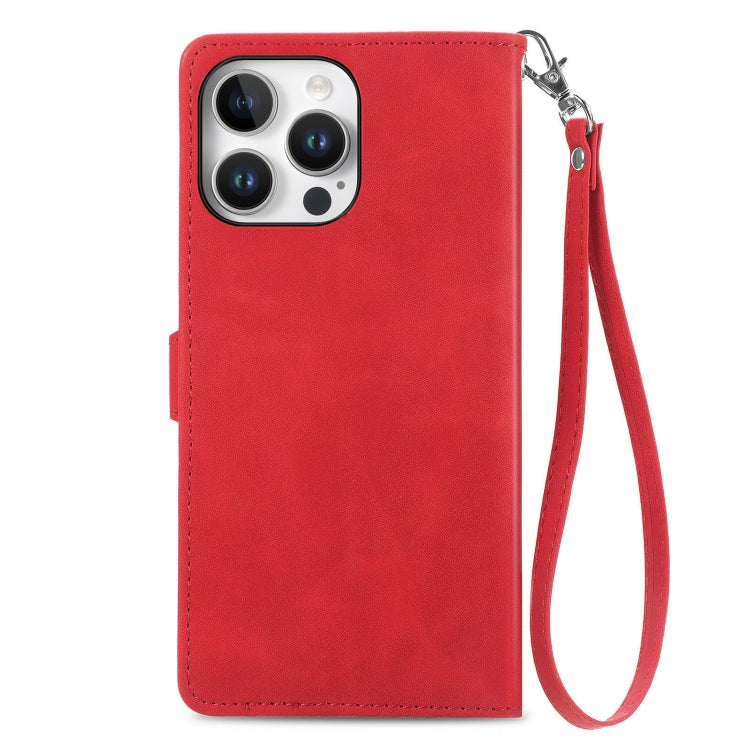 For iPhone 16 Pro Embossed Flower Zipper Leather Phone Case(Red) by buy2fix