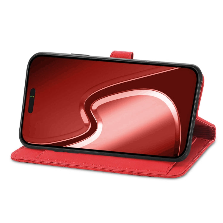 For iPhone 16 Pro Embossed Flower Zipper Leather Phone Case(Red) by buy2fix