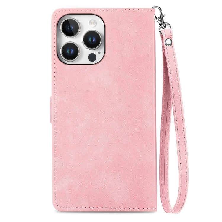 For iPhone 16 Pro Max Embossed Flower Zipper Leather Phone Case(Pink) by buy2fix