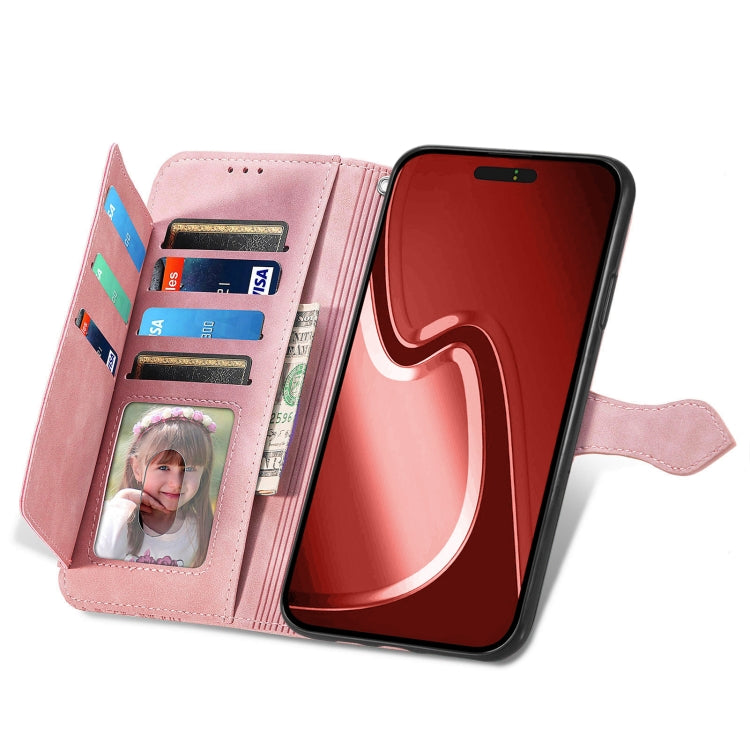 For iPhone 16 Pro Max Embossed Flower Zipper Leather Phone Case(Pink) by buy2fix