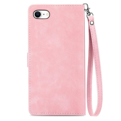 For iPhone 16e Embossed Flower Zipper Leather Phone Case(Pink) - iPhone 16e Cases by buy2fix | Online Shopping UK | buy2fix