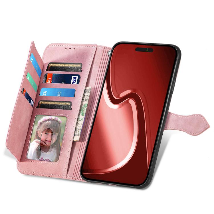 For iPhone 16e Embossed Flower Zipper Leather Phone Case(Pink) - iPhone 16e Cases by buy2fix | Online Shopping UK | buy2fix