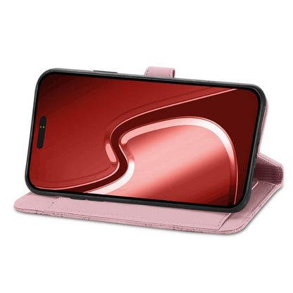 For iPhone 16e Embossed Flower Zipper Leather Phone Case(Pink) - iPhone 16e Cases by buy2fix | Online Shopping UK | buy2fix