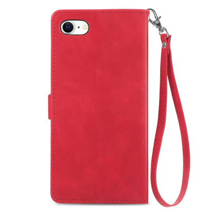 For iPhone 16e Embossed Flower Zipper Leather Phone Case(Red) - iPhone 16e Cases by buy2fix | Online Shopping UK | buy2fix