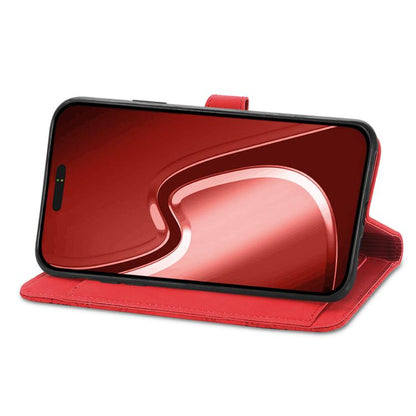 For iPhone 16e Embossed Flower Zipper Leather Phone Case(Red) - iPhone 16e Cases by buy2fix | Online Shopping UK | buy2fix