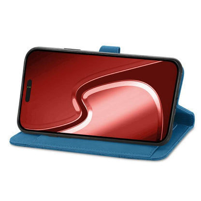 For iPhone 16e Embossed Flower Zipper Leather Phone Case(Blue) - iPhone 16e Cases by buy2fix | Online Shopping UK | buy2fix