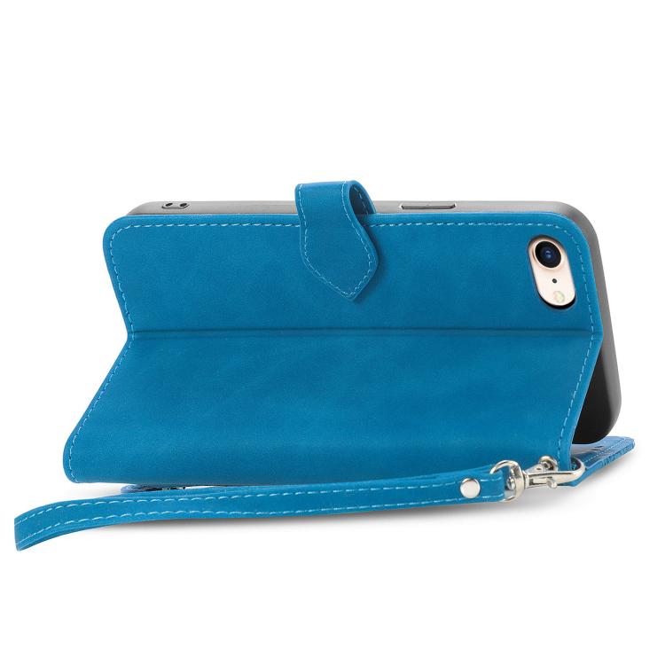 For iPhone 16e Embossed Flower Zipper Leather Phone Case(Blue) - iPhone 16e Cases by buy2fix | Online Shopping UK | buy2fix