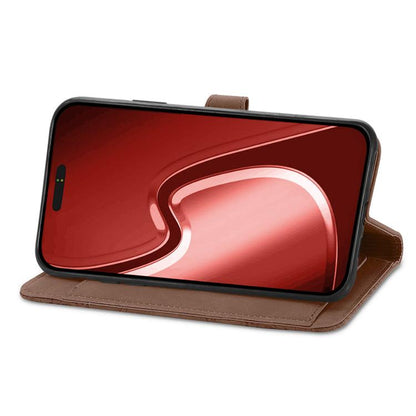 For iPhone 16e Embossed Flower Zipper Leather Phone Case(Brown) - iPhone 16e Cases by buy2fix | Online Shopping UK | buy2fix