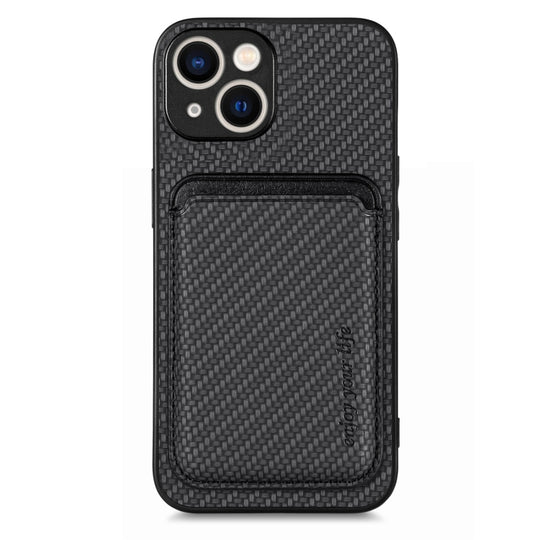 For iPhone 15 Plus Carbon Fiber Leather Card Magsafe Phone Case(Black)