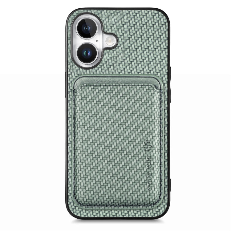 For iPhone 16 Carbon Fiber Leather Card Magsafe Phone Case(Green) by buy2fix