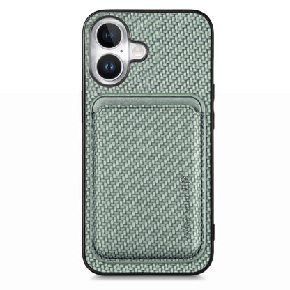 For iPhone 16 Carbon Fiber Leather Card Magsafe Phone Case(Green) by buy2fix