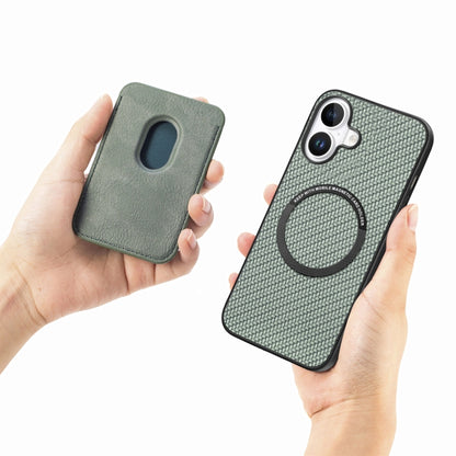 For iPhone 16 Carbon Fiber Leather Card Magsafe Phone Case(Green) by buy2fix