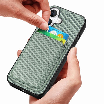 For iPhone 16 Carbon Fiber Leather Card Magsafe Phone Case(Green) by buy2fix