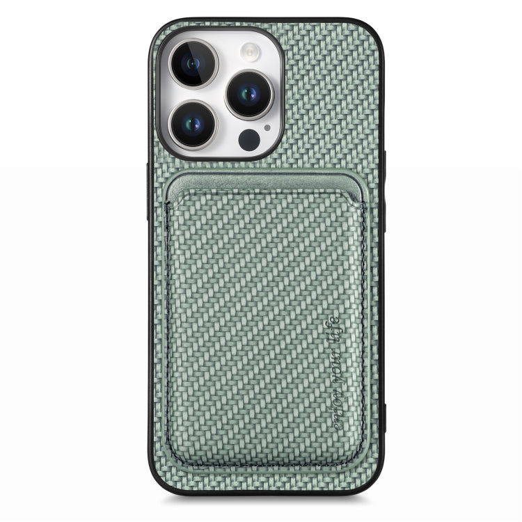 For iPhone 16 Pro Max Carbon Fiber Leather Card Magsafe Phone Case(Green) by buy2fix