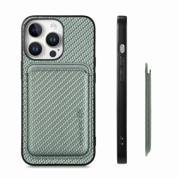 For iPhone 16 Pro Max Carbon Fiber Leather Card Magsafe Phone Case(Green) by buy2fix