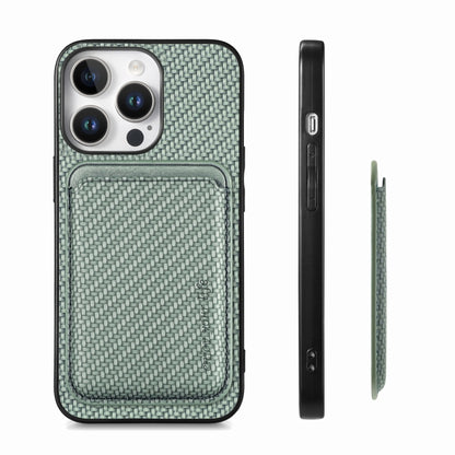 For iPhone 16 Pro Max Carbon Fiber Leather Card Magsafe Phone Case(Green) by buy2fix