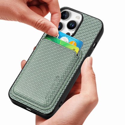For iPhone 16 Pro Max Carbon Fiber Leather Card Magsafe Phone Case(Green) by buy2fix