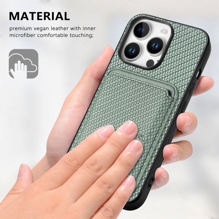 For iPhone 16 Pro Max Carbon Fiber Leather Card Magsafe Phone Case(Green) by buy2fix