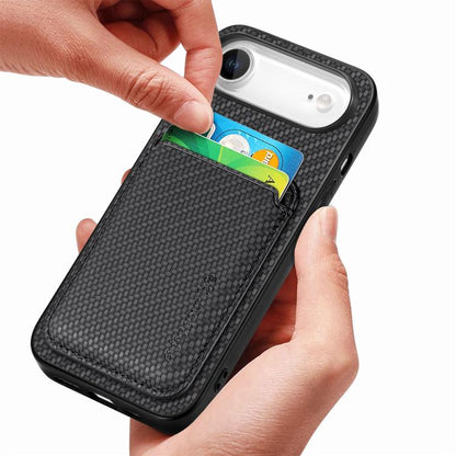 For iPhone Air Carbon Fiber Leather Card Magsafe Phone Case(Black) - iPhone Air Cases by buy2fix | Online Shopping UK | buy2fix