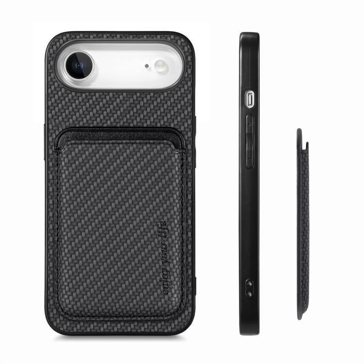 For iPhone Air Carbon Fiber Leather Card Magsafe Phone Case(Black) - iPhone Air Cases by buy2fix | Online Shopping UK | buy2fix