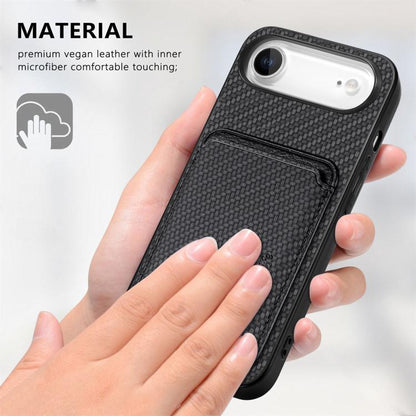 For iPhone Air Carbon Fiber Leather Card Magsafe Phone Case(Black) - iPhone Air Cases by buy2fix | Online Shopping UK | buy2fix