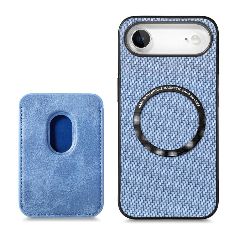 For iPhone Air Carbon Fiber Leather Card Magsafe Phone Case(Blue) - iPhone Air Cases by buy2fix | Online Shopping UK | buy2fix