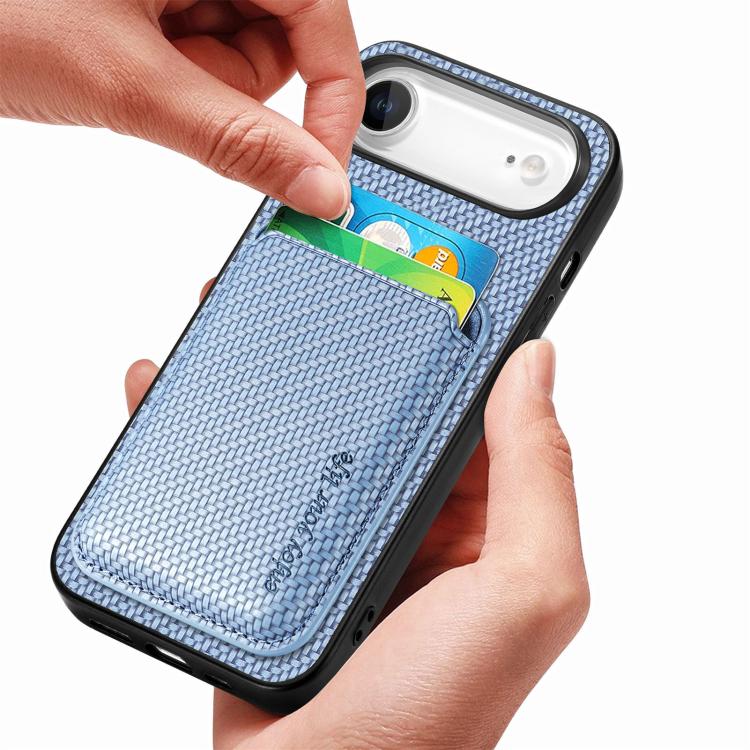 For iPhone Air Carbon Fiber Leather Card Magsafe Phone Case(Blue) - iPhone Air Cases by buy2fix | Online Shopping UK | buy2fix