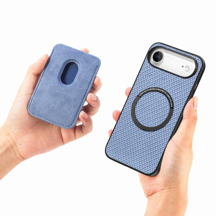For iPhone Air Carbon Fiber Leather Card Magsafe Phone Case(Blue) - iPhone Air Cases by buy2fix | Online Shopping UK | buy2fix