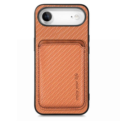 For iPhone Air Carbon Fiber Leather Card Magsafe Phone Case(Brown) - iPhone Air Cases by buy2fix | Online Shopping UK | buy2fix