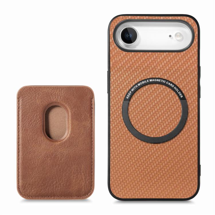 For iPhone Air Carbon Fiber Leather Card Magsafe Phone Case(Brown) - iPhone Air Cases by buy2fix | Online Shopping UK | buy2fix