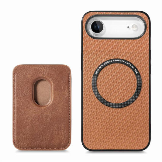 For iPhone Air Carbon Fiber Leather Card Magsafe Phone Case(Brown) - iPhone Air Cases by buy2fix | Online Shopping UK | buy2fix