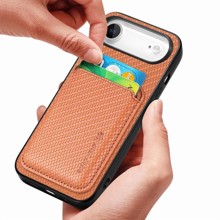 For iPhone Air Carbon Fiber Leather Card Magsafe Phone Case(Brown) - iPhone Air Cases by buy2fix | Online Shopping UK | buy2fix