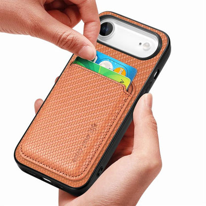 For iPhone Air Carbon Fiber Leather Card Magsafe Phone Case(Brown) - iPhone Air Cases by buy2fix | Online Shopping UK | buy2fix