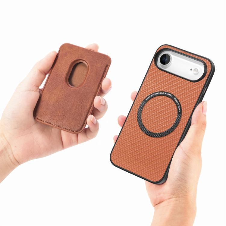 For iPhone Air Carbon Fiber Leather Card Magsafe Phone Case(Brown) - iPhone Air Cases by buy2fix | Online Shopping UK | buy2fix