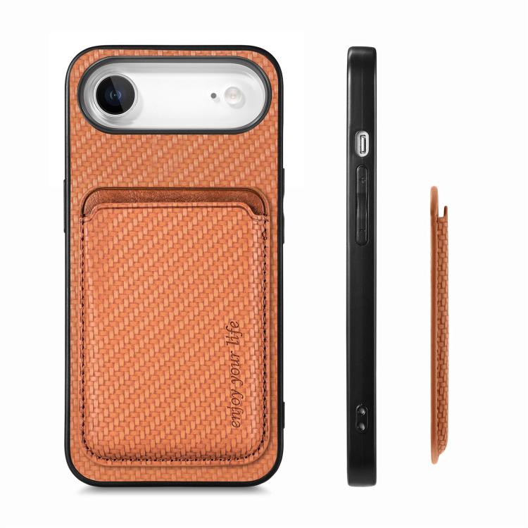 For iPhone Air Carbon Fiber Leather Card Magsafe Phone Case(Brown) - iPhone Air Cases by buy2fix | Online Shopping UK | buy2fix