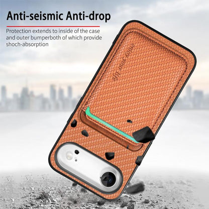 For iPhone Air Carbon Fiber Leather Card Magsafe Phone Case(Brown) - iPhone Air Cases by buy2fix | Online Shopping UK | buy2fix