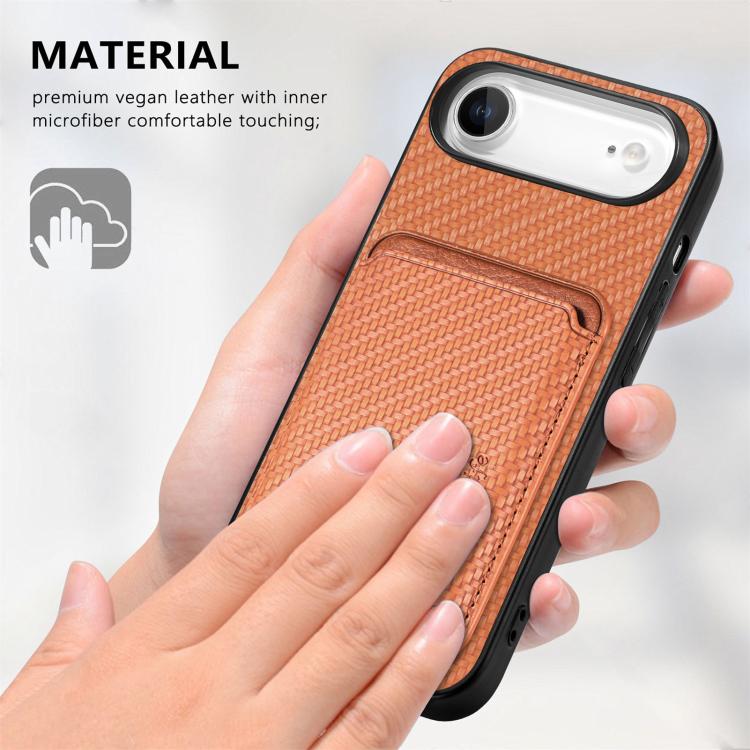 For iPhone Air Carbon Fiber Leather Card Magsafe Phone Case(Brown) - iPhone Air Cases by buy2fix | Online Shopping UK | buy2fix