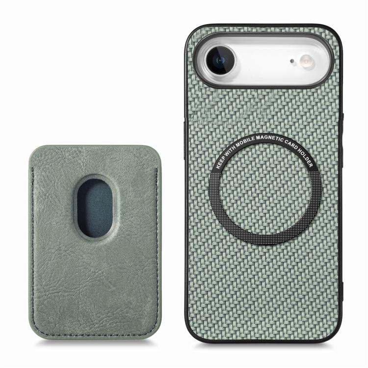 For iPhone Air Carbon Fiber Leather Card Magsafe Phone Case(Green) - iPhone Air Cases by buy2fix | Online Shopping UK | buy2fix