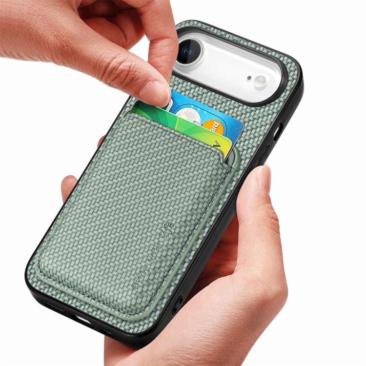 For iPhone Air Carbon Fiber Leather Card Magsafe Phone Case(Green) - iPhone Air Cases by buy2fix | Online Shopping UK | buy2fix