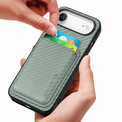 For iPhone Air Carbon Fiber Leather Card Magsafe Phone Case(Green) - iPhone Air Cases by buy2fix | Online Shopping UK | buy2fix