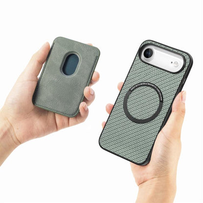 For iPhone Air Carbon Fiber Leather Card Magsafe Phone Case(Green) - iPhone Air Cases by buy2fix | Online Shopping UK | buy2fix