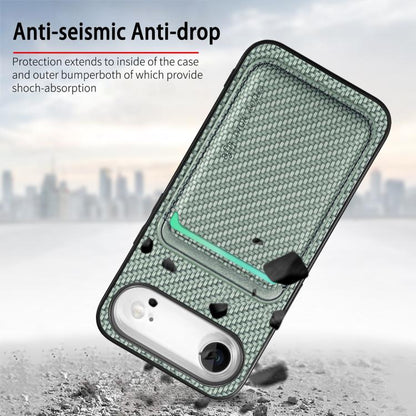 For iPhone Air Carbon Fiber Leather Card Magsafe Phone Case(Green) - iPhone Air Cases by buy2fix | Online Shopping UK | buy2fix