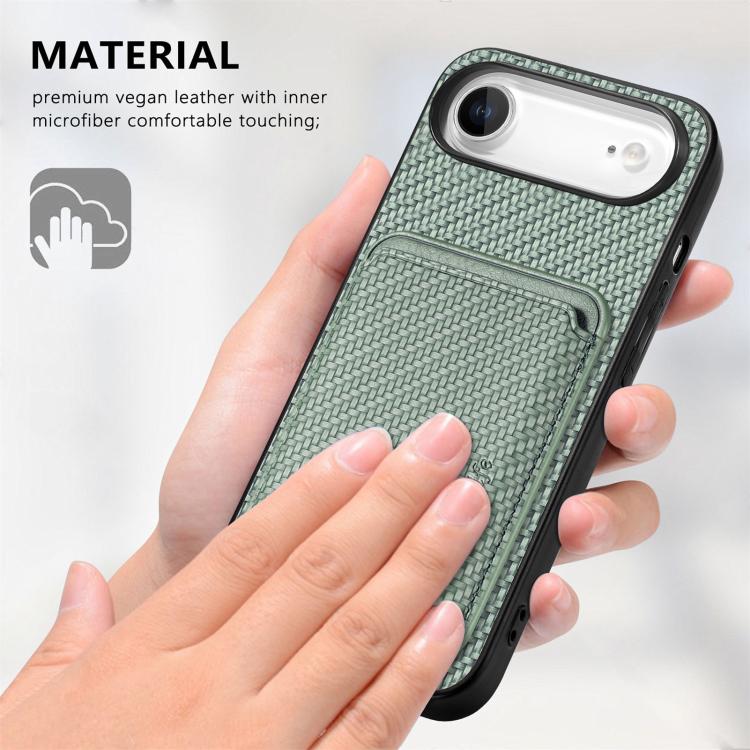 For iPhone Air Carbon Fiber Leather Card Magsafe Phone Case(Green) - iPhone Air Cases by buy2fix | Online Shopping UK | buy2fix