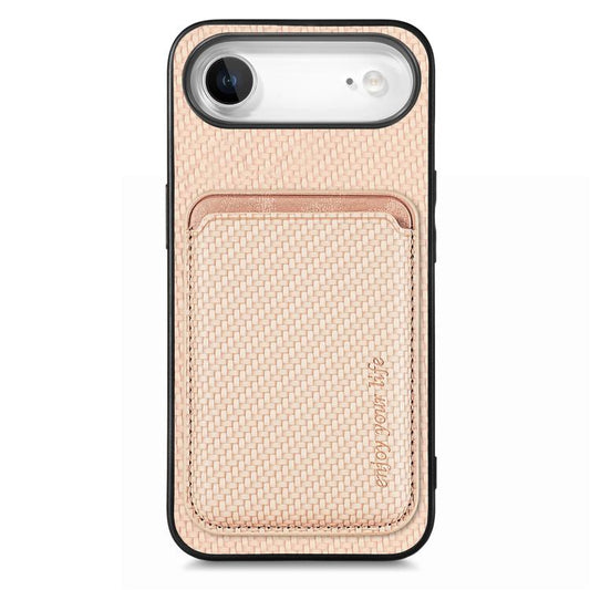 For iPhone Air Carbon Fiber Leather Card Magsafe Phone Case(Khaki) - iPhone Air Cases by buy2fix | Online Shopping UK | buy2fix