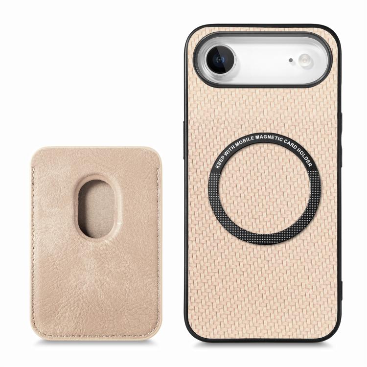 For iPhone Air Carbon Fiber Leather Card Magsafe Phone Case(Khaki) - iPhone Air Cases by buy2fix | Online Shopping UK | buy2fix