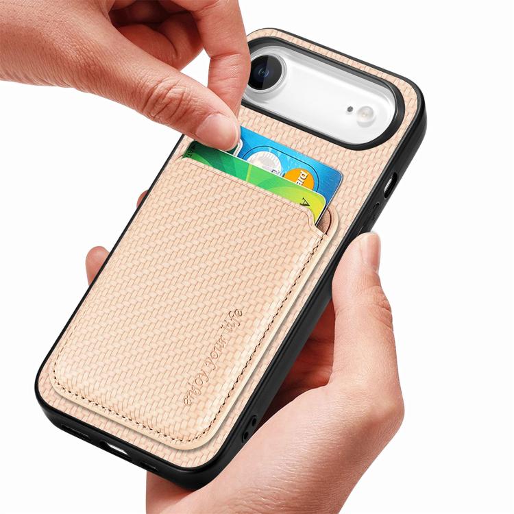 For iPhone Air Carbon Fiber Leather Card Magsafe Phone Case(Khaki) - iPhone Air Cases by buy2fix | Online Shopping UK | buy2fix