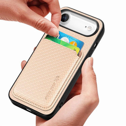For iPhone Air Carbon Fiber Leather Card Magsafe Phone Case(Khaki) - iPhone Air Cases by buy2fix | Online Shopping UK | buy2fix