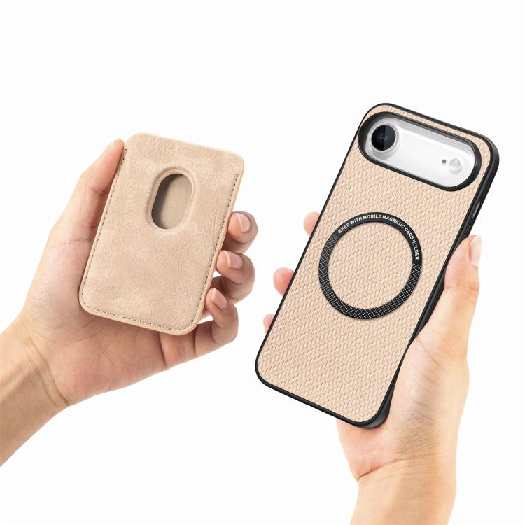 For iPhone Air Carbon Fiber Leather Card Magsafe Phone Case(Khaki) - iPhone Air Cases by buy2fix | Online Shopping UK | buy2fix
