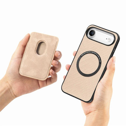 For iPhone Air Carbon Fiber Leather Card Magsafe Phone Case(Khaki) - iPhone Air Cases by buy2fix | Online Shopping UK | buy2fix