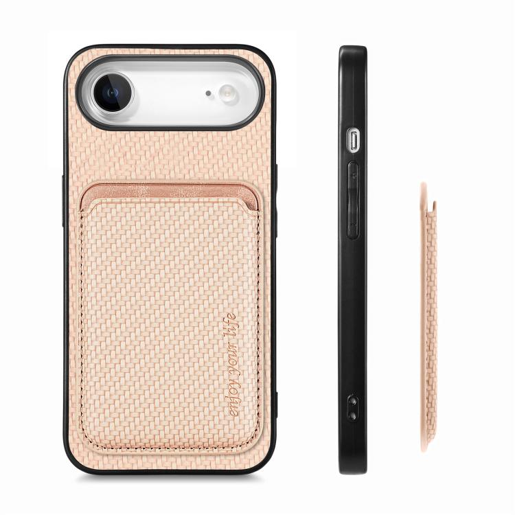 For iPhone Air Carbon Fiber Leather Card Magsafe Phone Case(Khaki) - iPhone Air Cases by buy2fix | Online Shopping UK | buy2fix